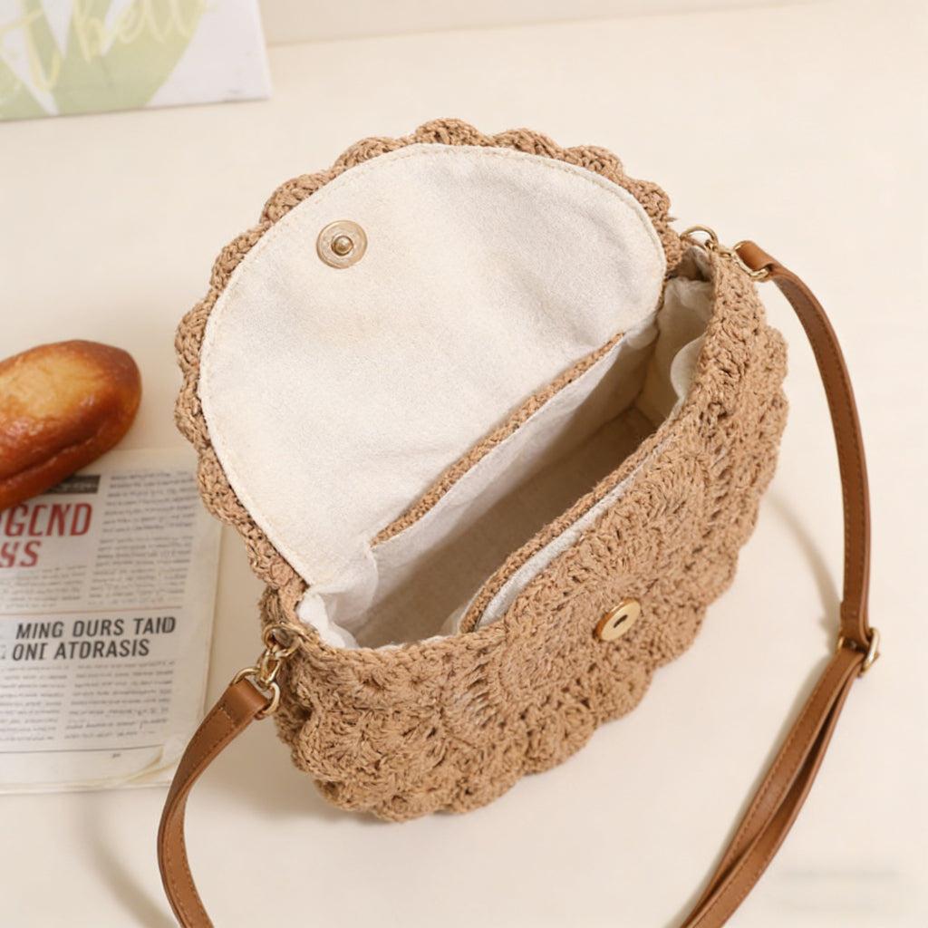 Bohemian Lace-Accent Crossbody Woven Bag