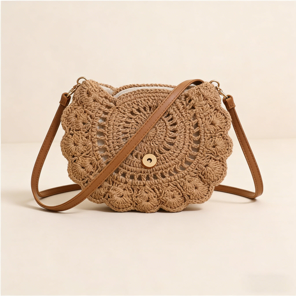 Bohemian Lace-Accent Crossbody Woven Bag