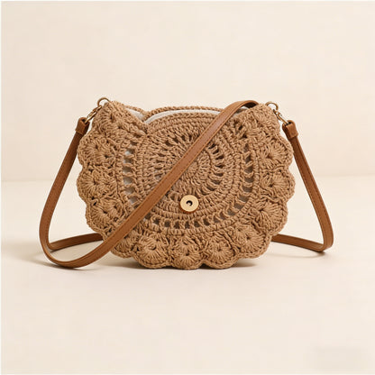 Bohemian Lace-Accent Crossbody Woven Bag
