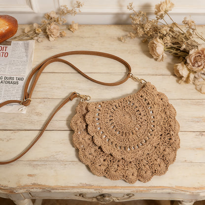 Bohemian Lace-Accent Crossbody Woven Bag