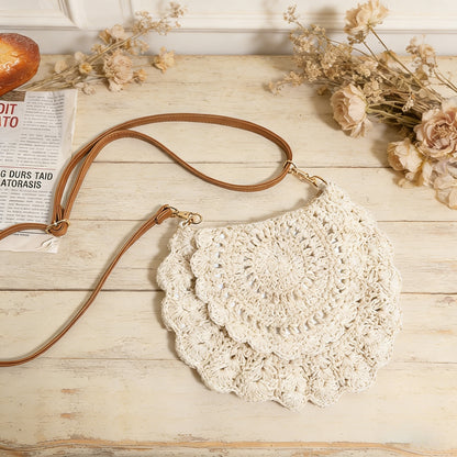 Bohemian Lace-Accent Crossbody Woven Bag