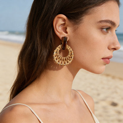 Boho-Chic Rattan & Resin Statement Earrings