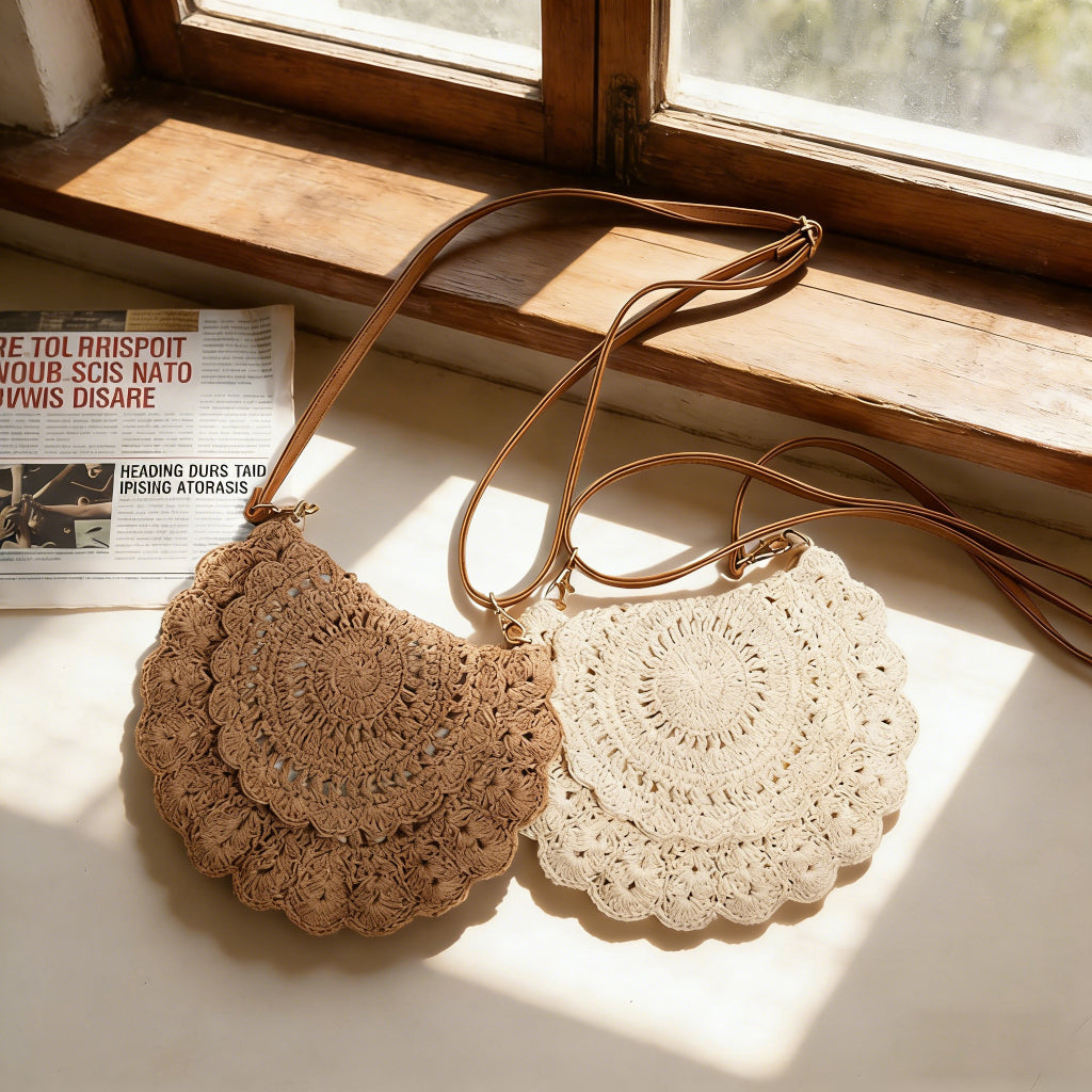 Bohemian Lace-Accent Crossbody Woven Bag