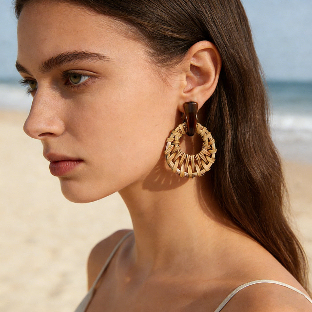 Boho-Chic Rattan & Resin Statement Earrings