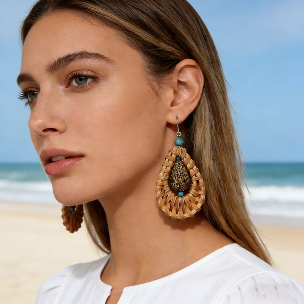 Bohemian Rattan Water Drop Statement Earrings
