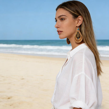 Bohemian Rattan Water Drop Statement Earrings