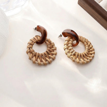 Boho-Chic Rattan & Resin Statement Earrings