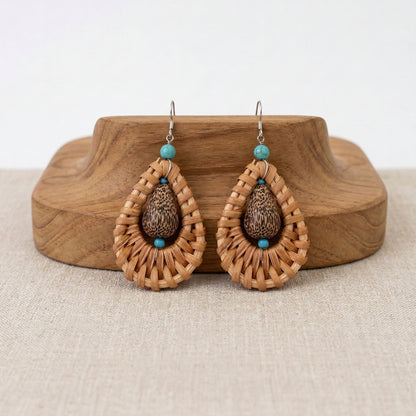 Bohemian Rattan Water Drop Statement Earrings