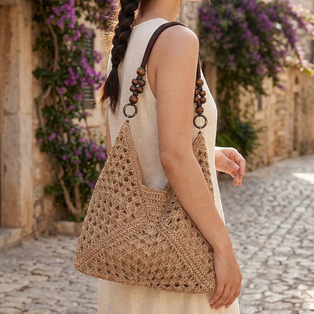 Large-Capacity Woven Straw Tote Bag