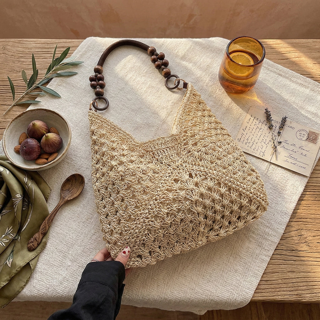 Large-Capacity Woven Straw Tote Bag