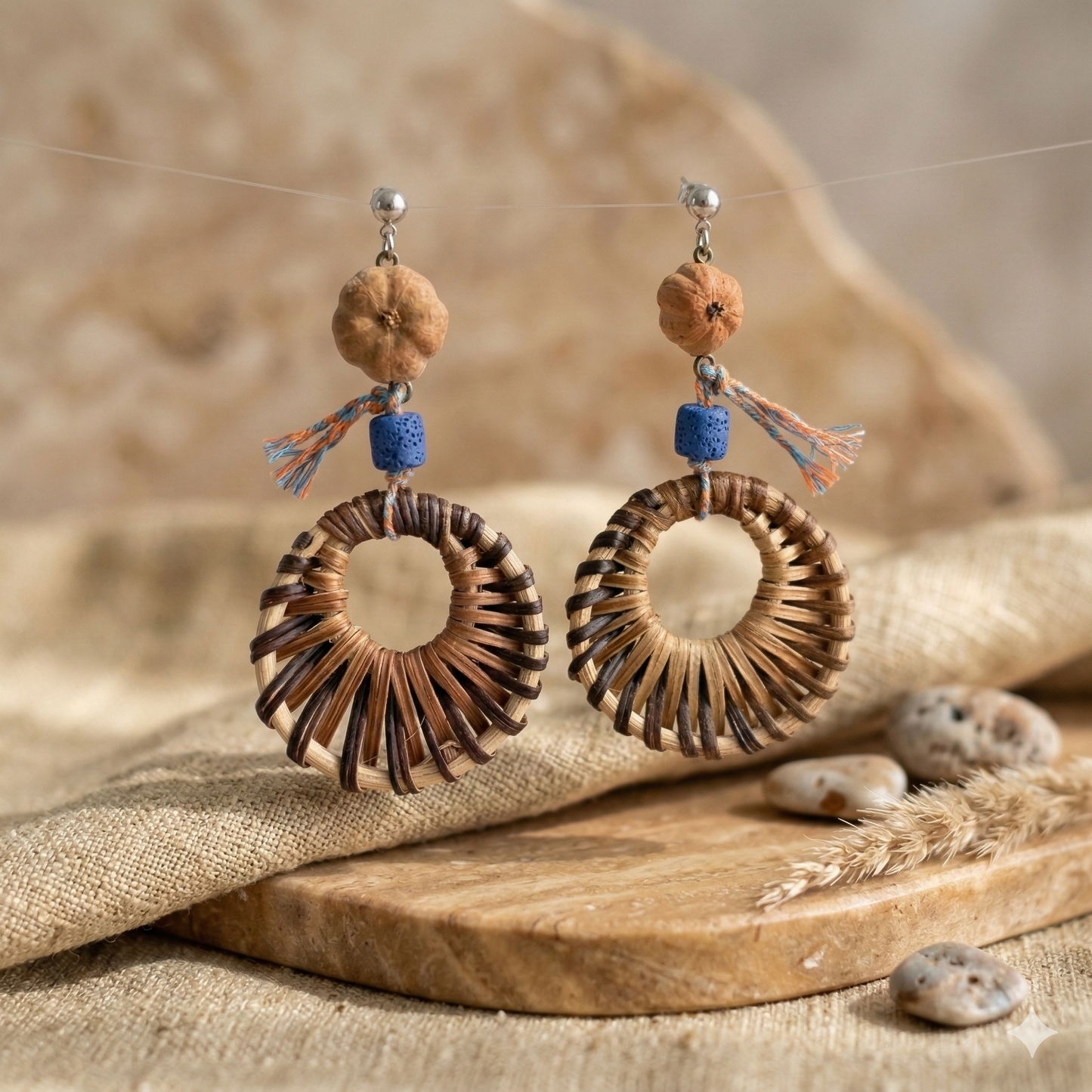 Artisan Hand-Woven Rattan Statement Earrings