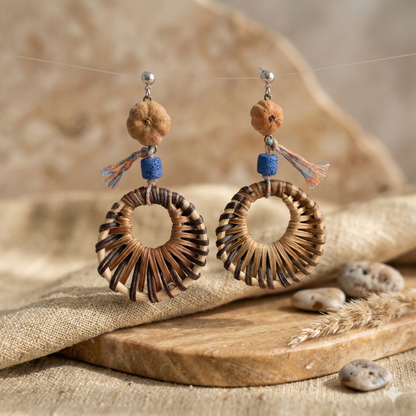 Artisan Hand-Woven Rattan Statement Earrings