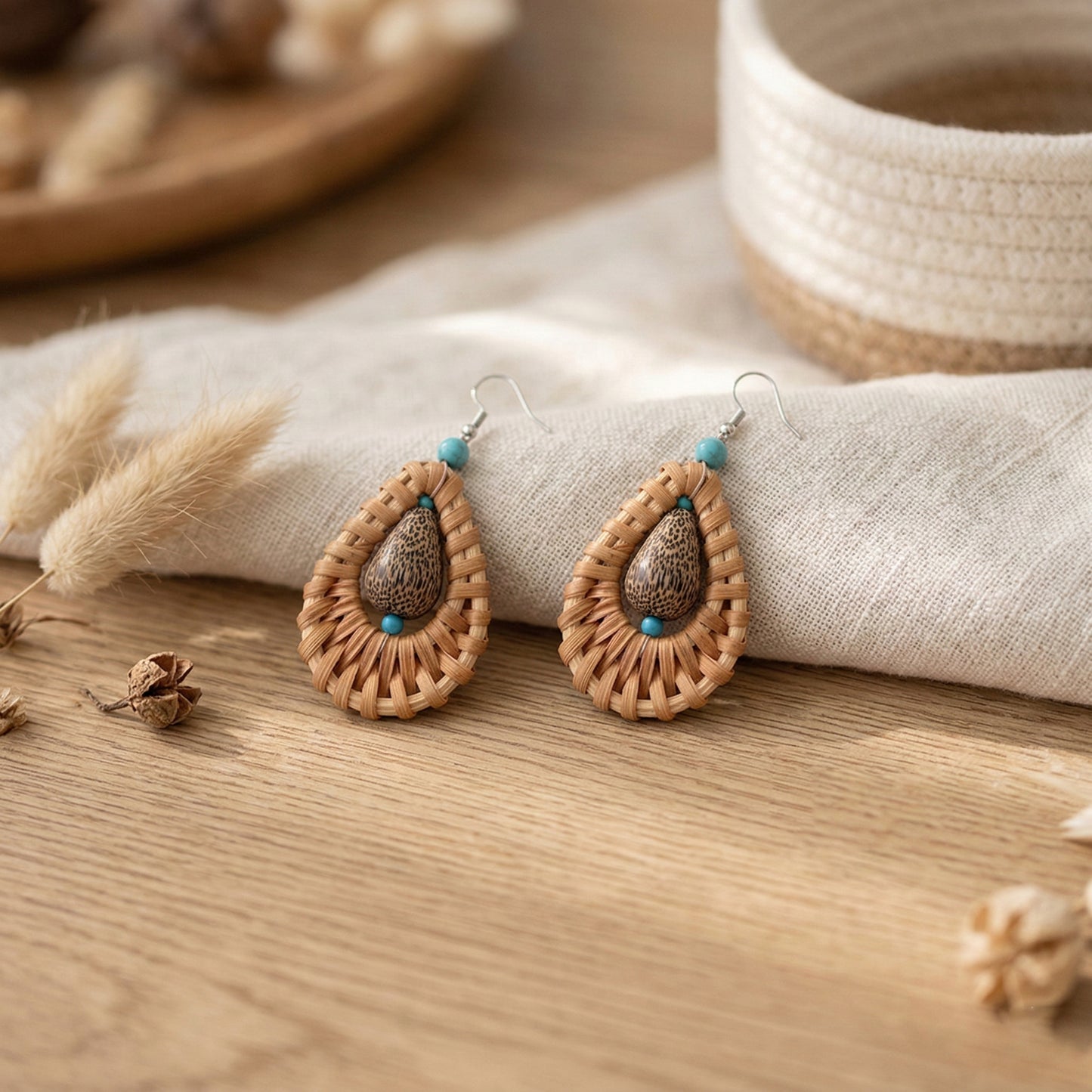 Bohemian Rattan Water Drop Statement Earrings