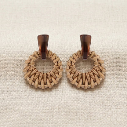 Boho-Chic Rattan & Resin Statement Earrings