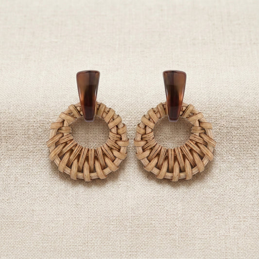 Boho-Chic Rattan & Resin Statement Earrings