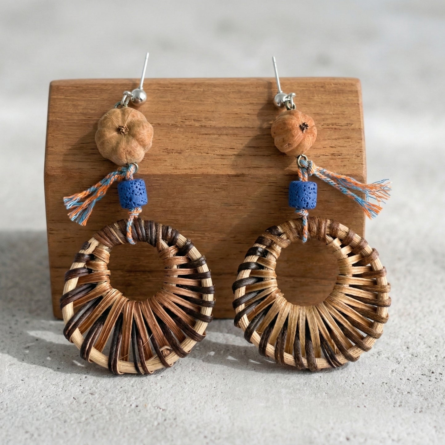 Artisan Hand-Woven Rattan Statement Earrings